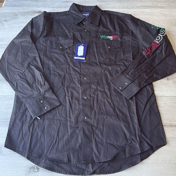 WRANGLER MEXICO LOGO BLACK LONG SLEEVE WESTERN SNAP SHIRT size L nwt - Picture 5 of 8